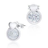 Tiny Heart with Round CZ Silver Stud Earring STS-3383